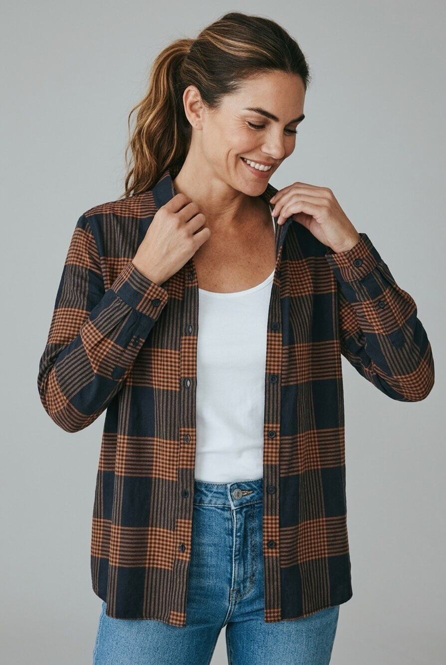 ASOS Women's Mustard Brown Plaid Shirt Size 6 Basic Casual Button Down